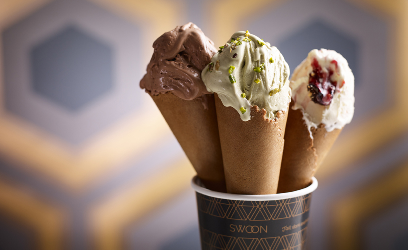 Three cones with Swoon gelato
