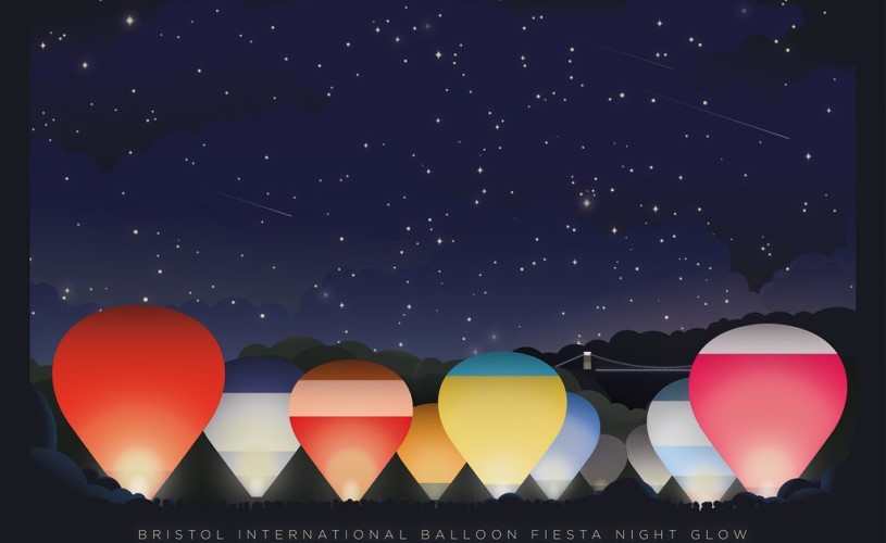 Hot Air Balloons Night Glow Bristol A3 Print
