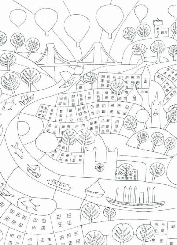 Summer on the river colouring sheet by Jenny Urquhart