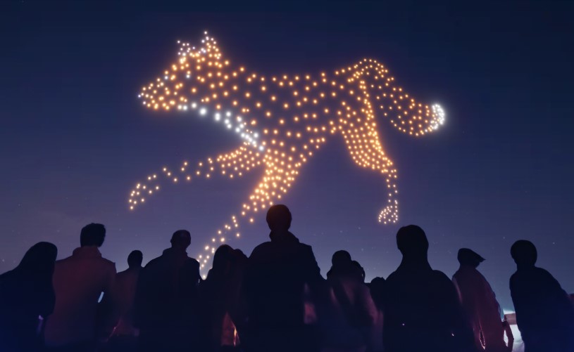 Light drone show showing a fox