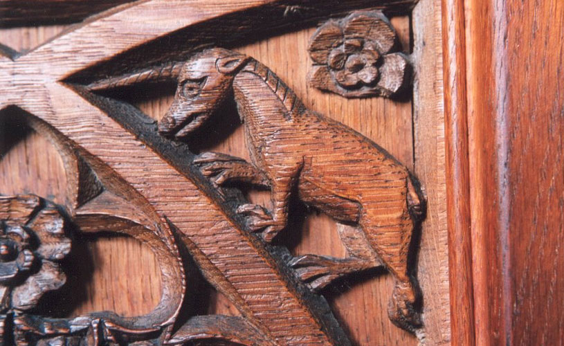 Carved wooden unicorn at Bristol Cathedral 